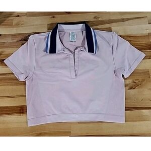 Victorias Secret Pink Cropped Polo Top Tee Pink Stretch Size M